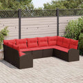 Conjunto de sofás de jardín 9 pcs Marrón y Rojo ratán sintético