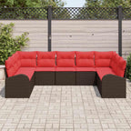 Conjunto de sofás de jardín 9 pcs Marrón y Rojo ratán sintético