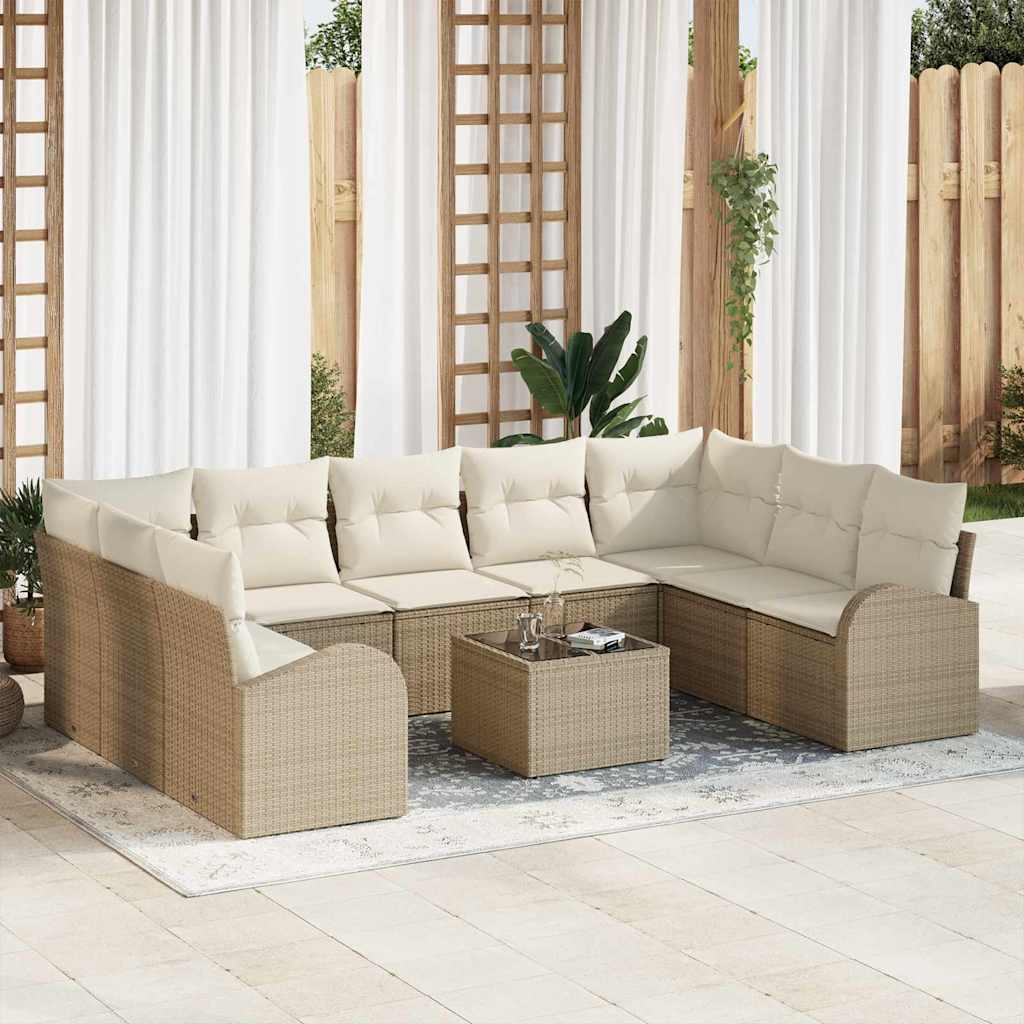 Conjunto de sofás de jardín 10 pcs Beige y ratán sintético