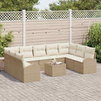 Conjunto de sofás de jardín 10 pcs Beige y ratán sintético