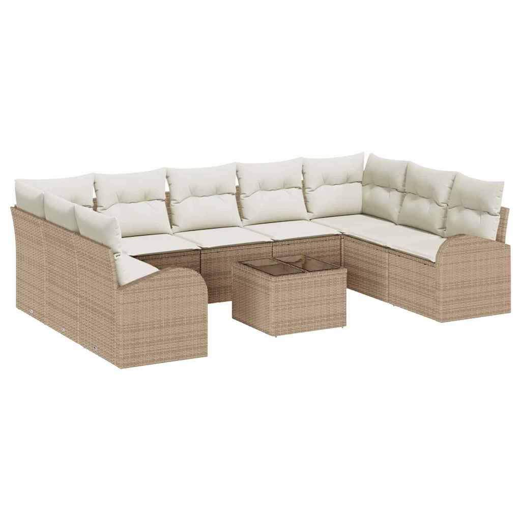 Conjunto de sofás de jardín 10 pcs Beige y ratán sintético