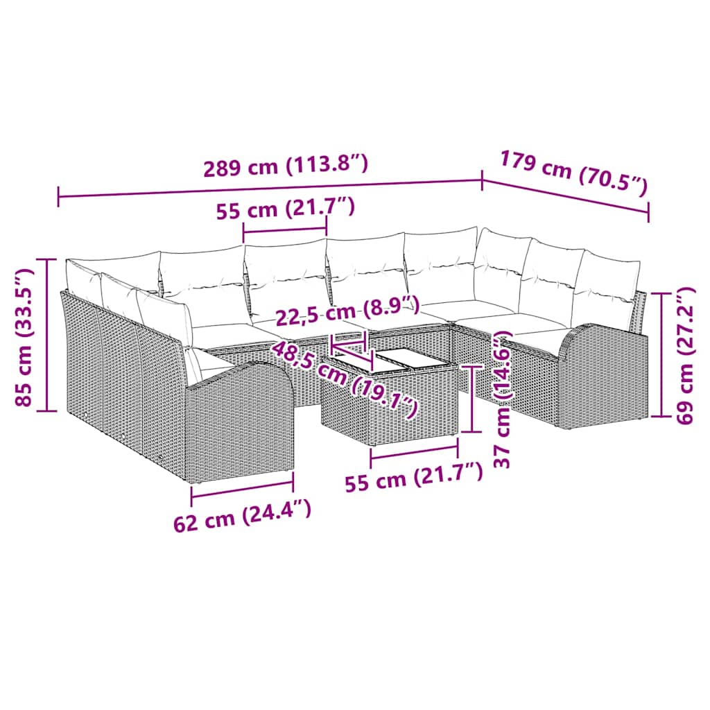 Conjunto de sofás de jardín 10 pcs Beige y ratán sintético