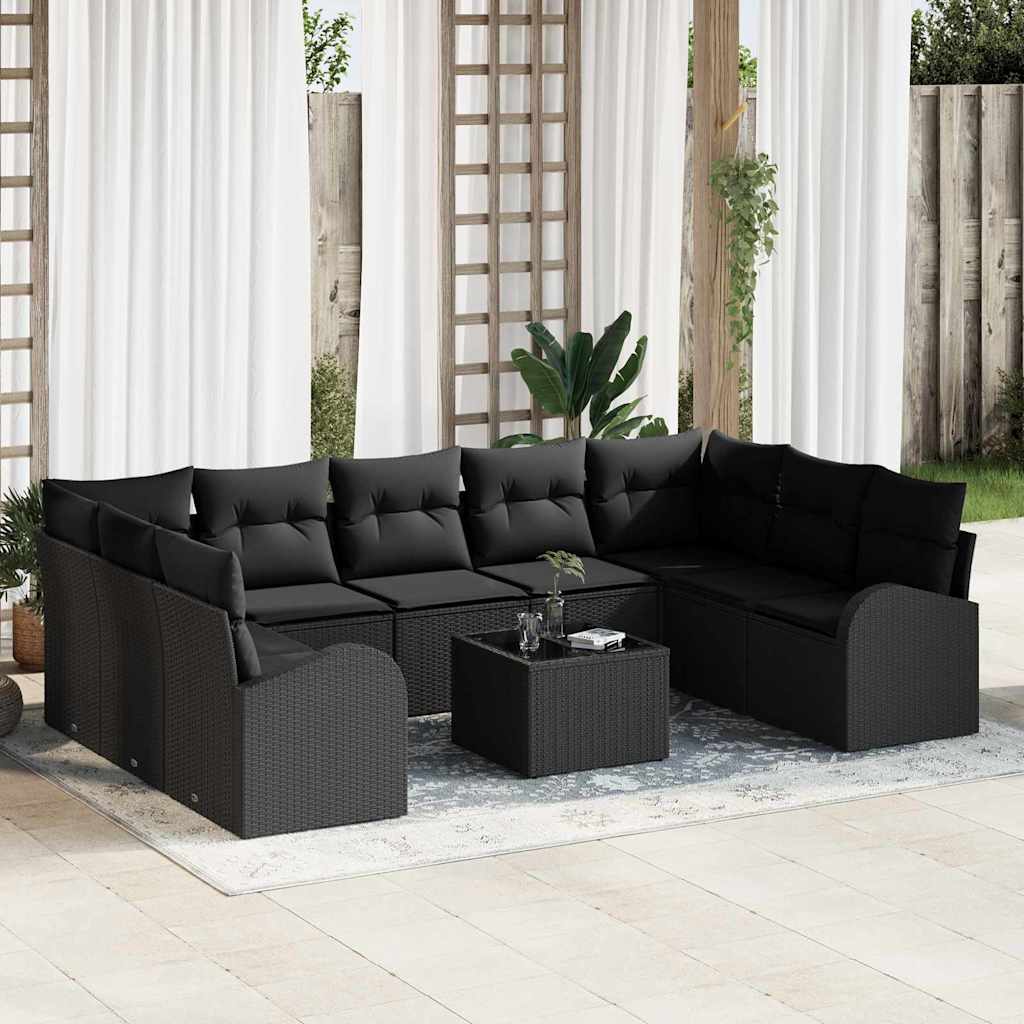 Conjunto de Sofás de Jardim 10 Peças Bege e Vime Sintético