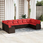 10-Piece Brown and Red Cushion Garden Sofa Set