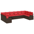 Conjunto de sofás de jardín con cojín 10 pcs Marrón y Rojo