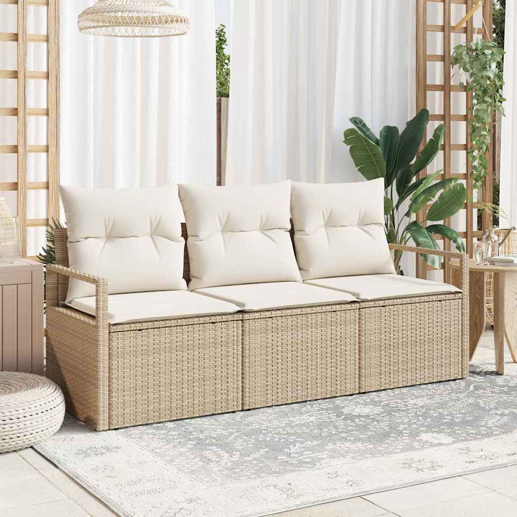 Conjunto de sofás de jardín 3 pcs Beige y ratán sintético