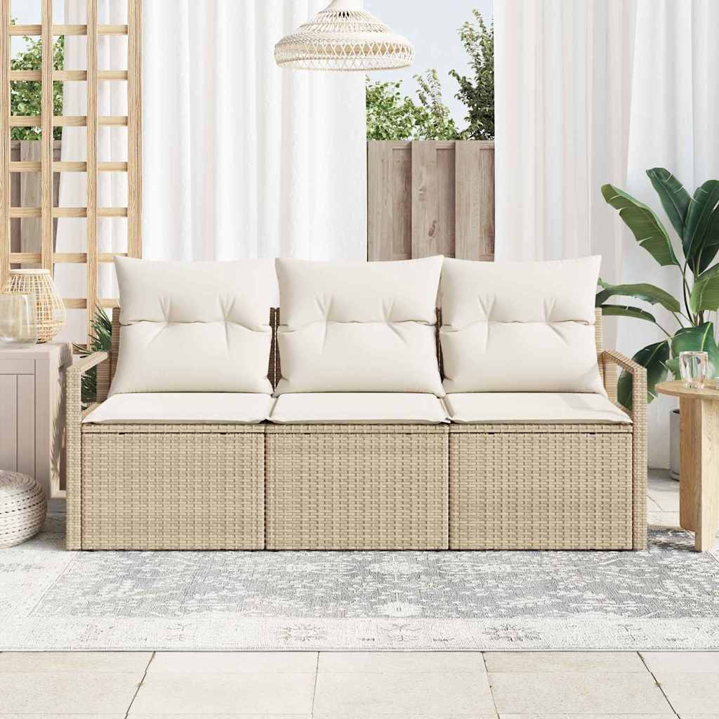 Conjunto de sofás de jardín 3 pcs Beige y ratán sintético