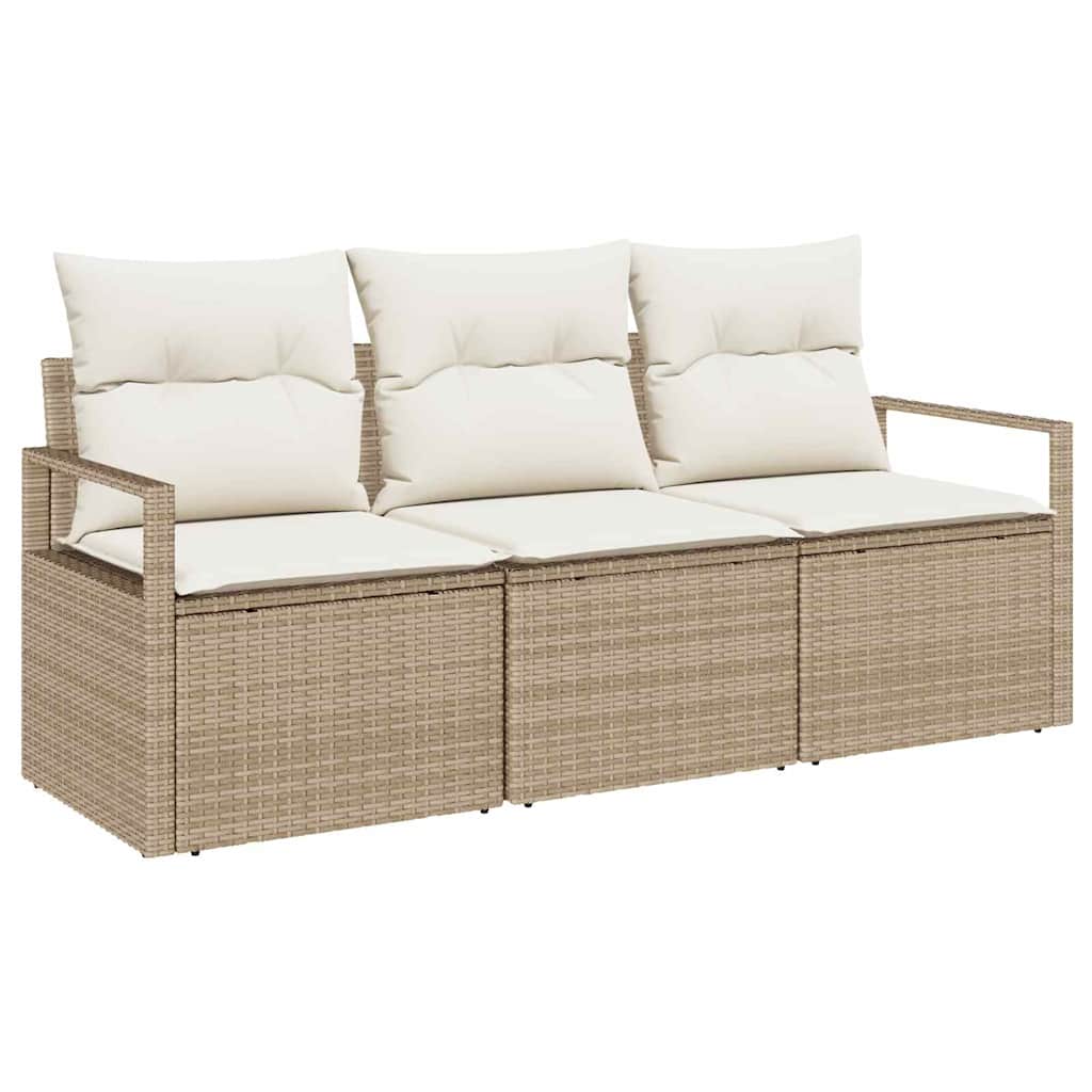 Conjunto de sofás de jardín 3 pcs Beige y ratán sintético