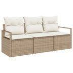 Conjunto de sofás de jardín 3 pcs Beige y ratán sintético