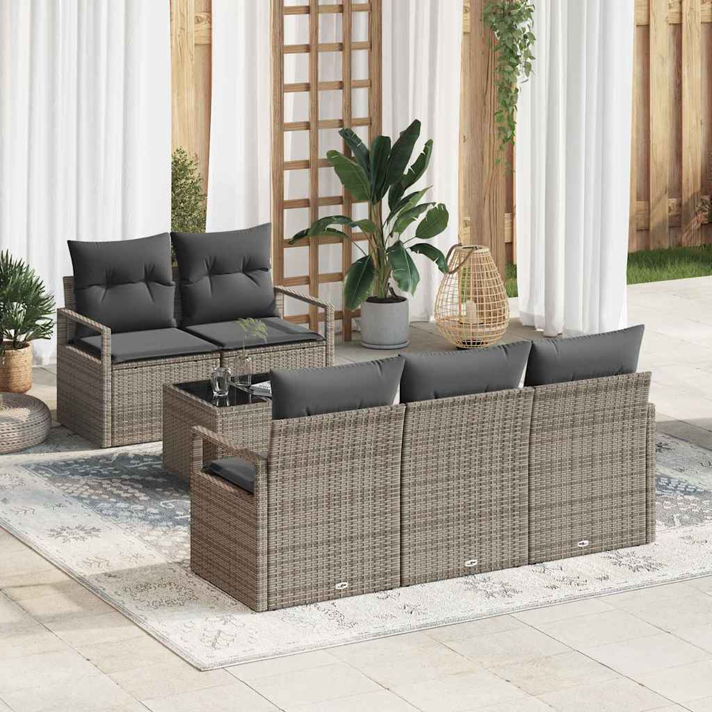 Conjunto de sofá de jardín 6 pcs Beige y Crema ratán sintético