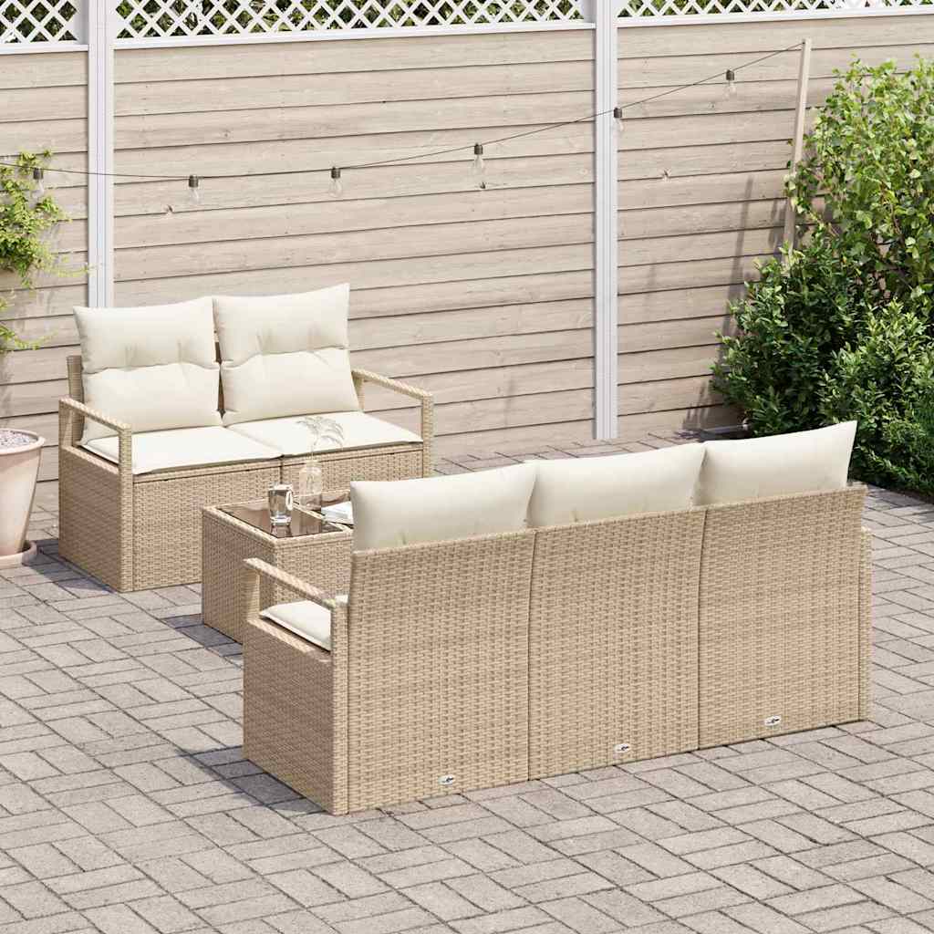 Conjunto de sofá de jardín 6 pcs Beige y Crema ratán sintético