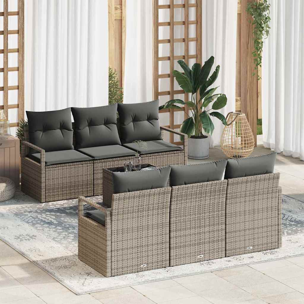 Conjunto de sofá de jardín 7 pcs Beige y Crema ratán sintético