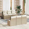 Conjunto de sofá de jardín 7 pcs Beige y Crema ratán sintético
