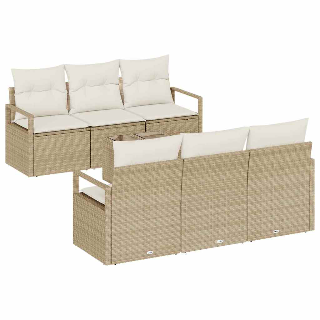Conjunto de sofá de jardín 7 pcs Beige y Crema ratán sintético