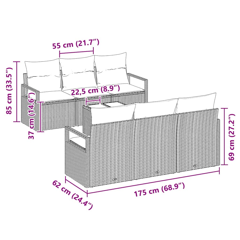 Conjunto de sofá de jardín 7 pcs Beige y Crema ratán sintético