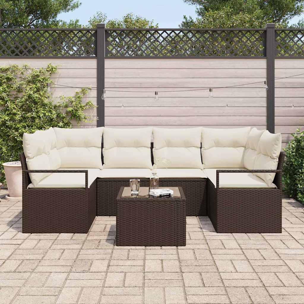 Conjunto de sofá de jardín con cojín 7 pcs Marrón y crema