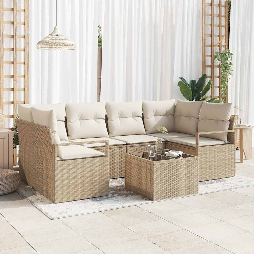 Conjunto de sofá de jardín con cojín Manual 7 pcs Beige y Crema