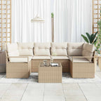 Conjunto de sofá de jardín con cojín Manual 7 pcs Beige y Crema