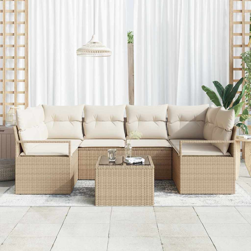 Conjunto de sofá de jardín con cojín Manual 7 pcs Beige y Crema