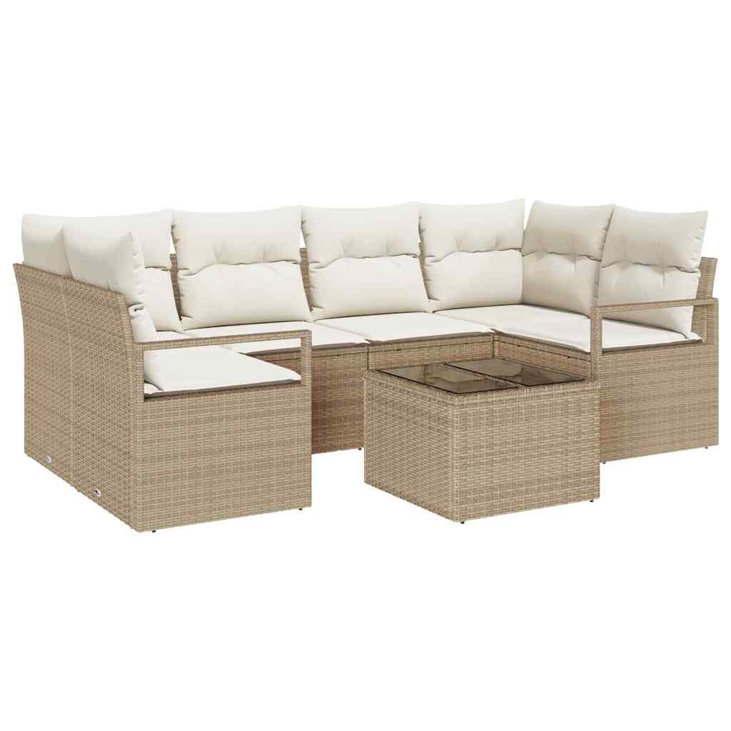 Conjunto de sofá de jardín con cojín Manual 7 pcs Beige y Crema