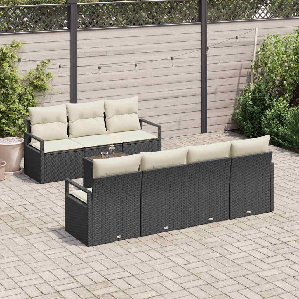 Conjunto de sofá de jardín 8 pcs Negro y crema ratán sintético