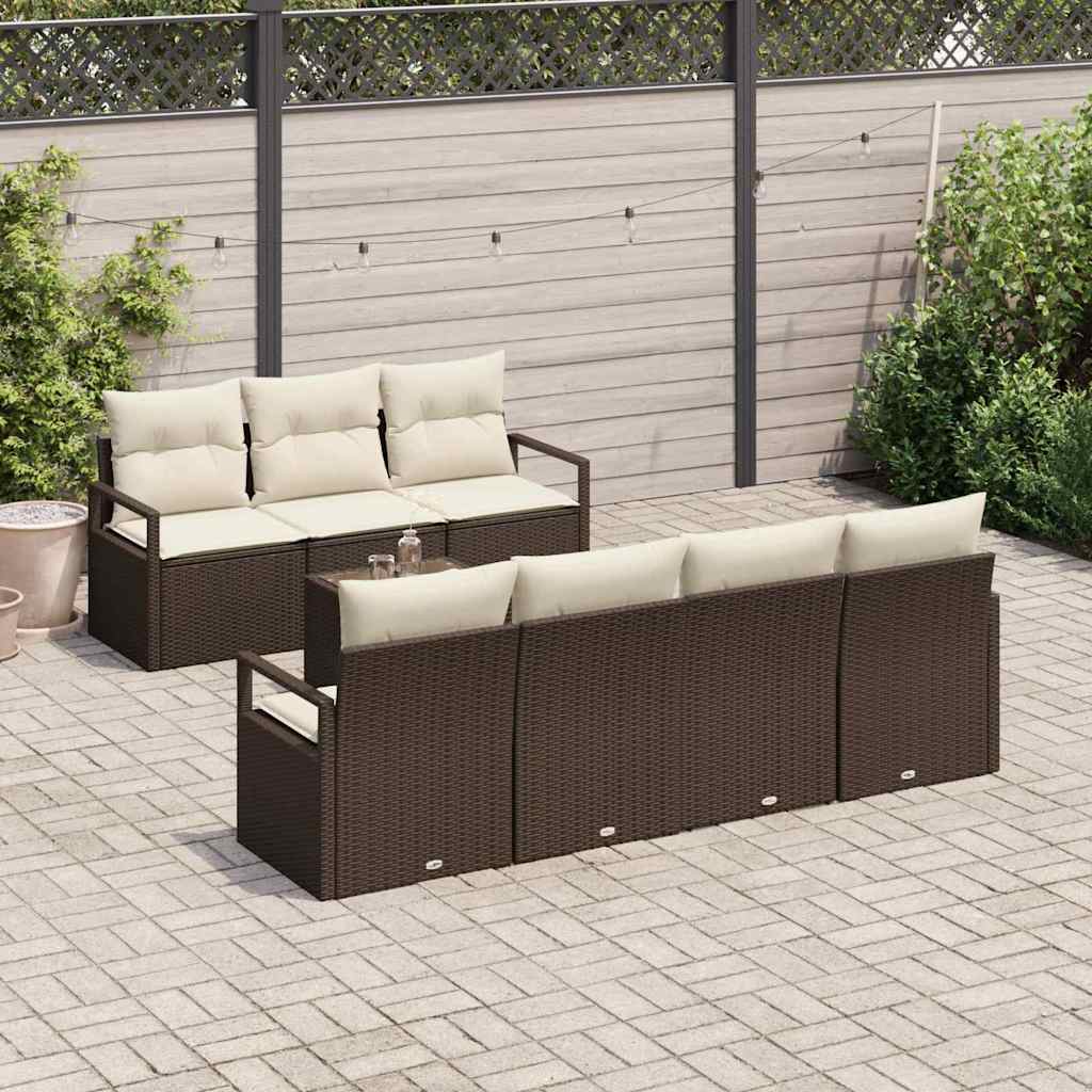 Conjunto de sofá de jardín 8 pcs Marrón y crema ratán sintético
