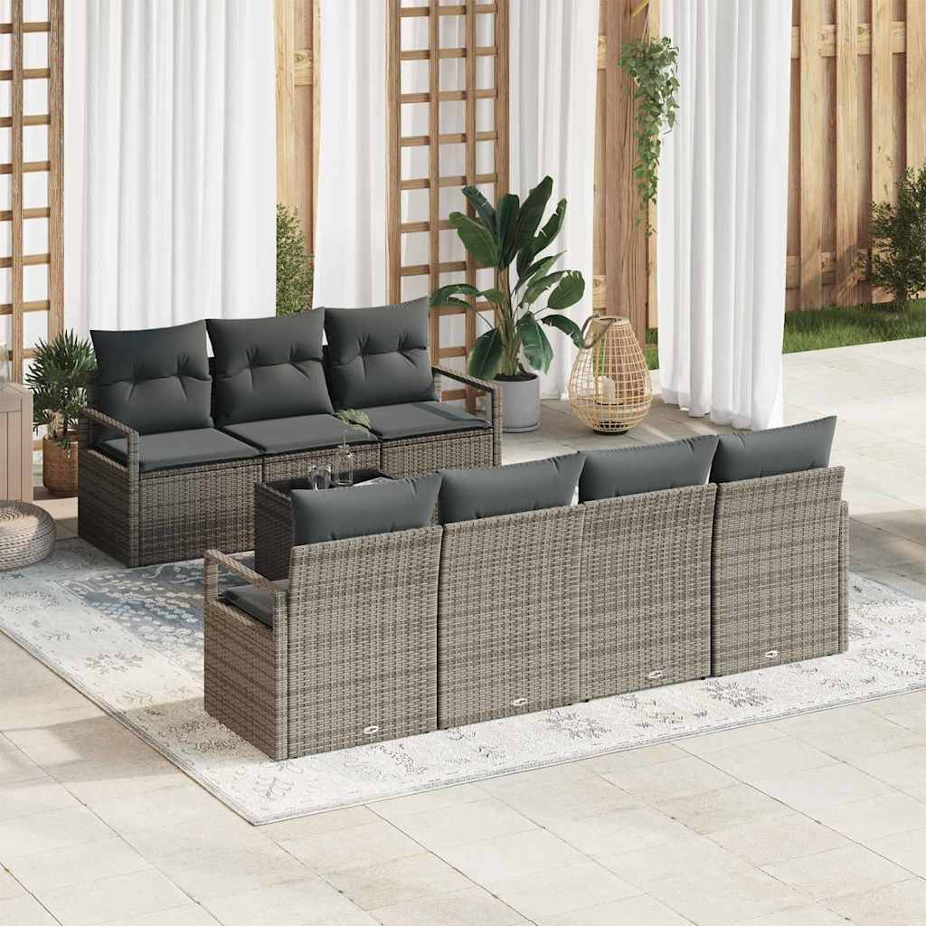 Conjunto de sofá de jardín con cojín 8 pcs Gris ratán sintético