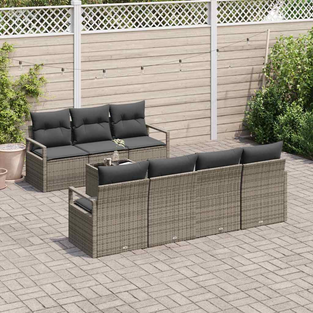 Conjunto de sofá de jardín con cojín 8 pcs Gris ratán sintético