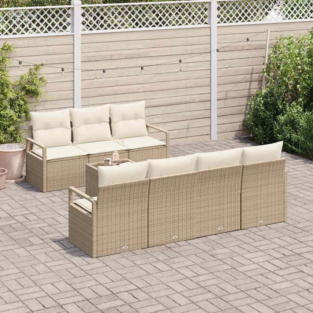 Conjunto de sofá de jardín 8 pcs Beige y Crema ratán sintético