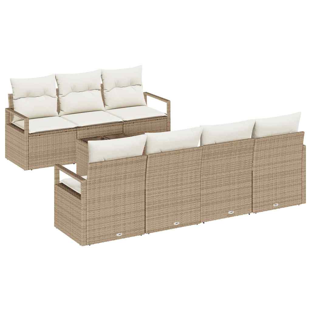 Conjunto de sofá de jardín 8 pcs Beige y Crema ratán sintético