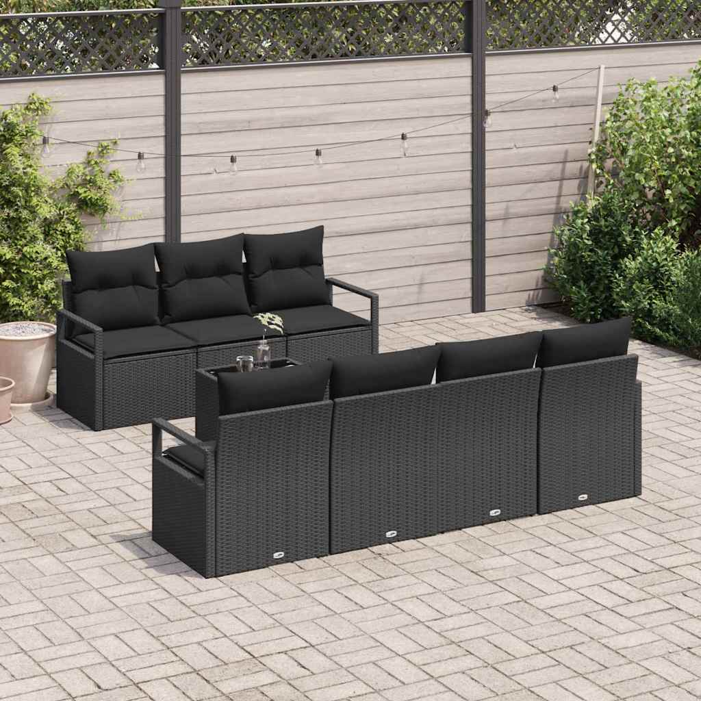 Conjunto de sofá de jardín 8 pcs Negro ratán sintético