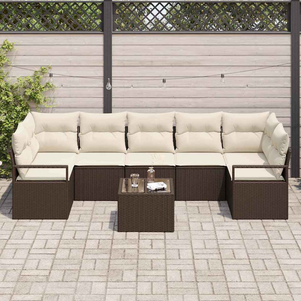Conjunto de sofá de jardín con cojín 8 pcs Marrón y crema