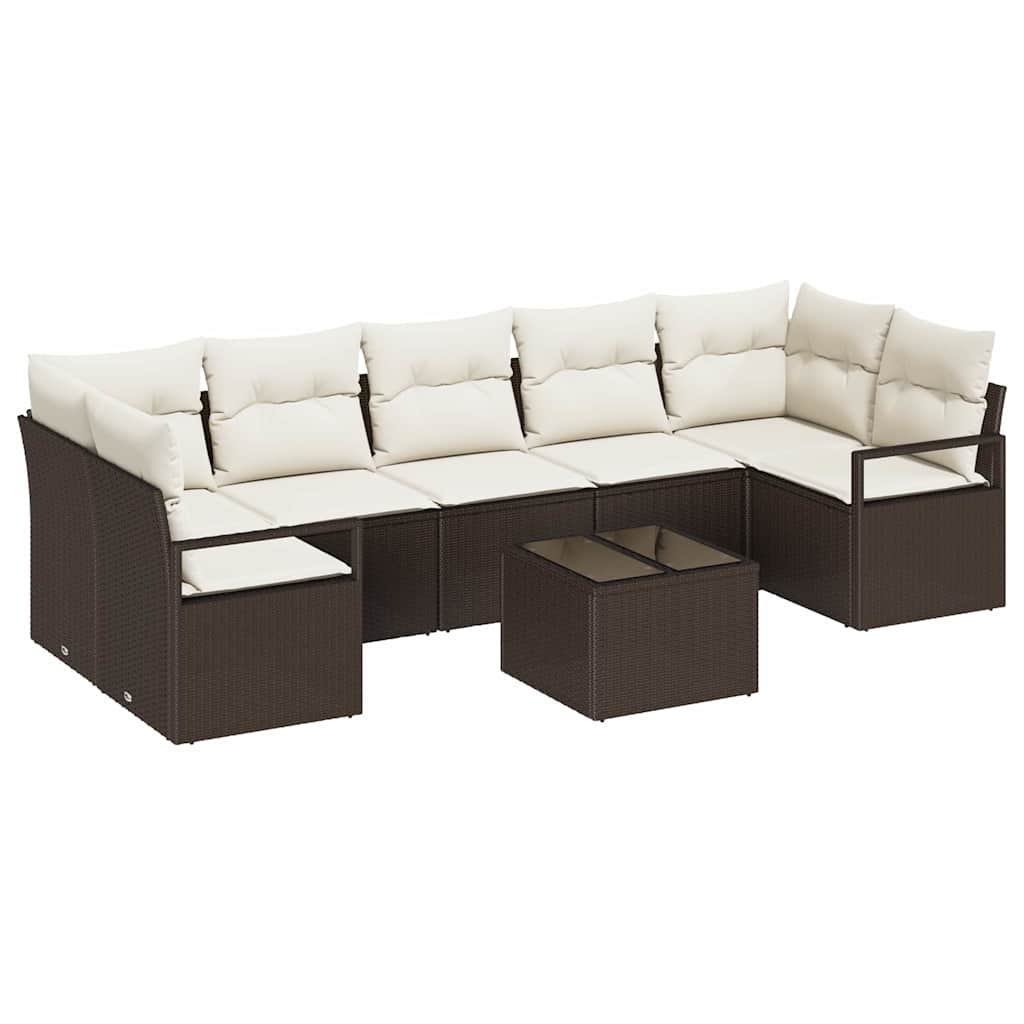 Conjunto de sofá de jardín con cojín 8 pcs Marrón y crema