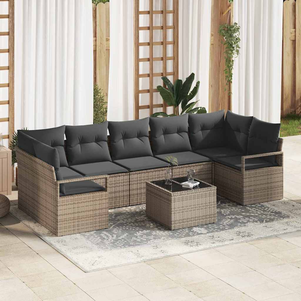 Conjunto de sofá de jardín 8 pcs Gris Claro Rattan de Poliéster