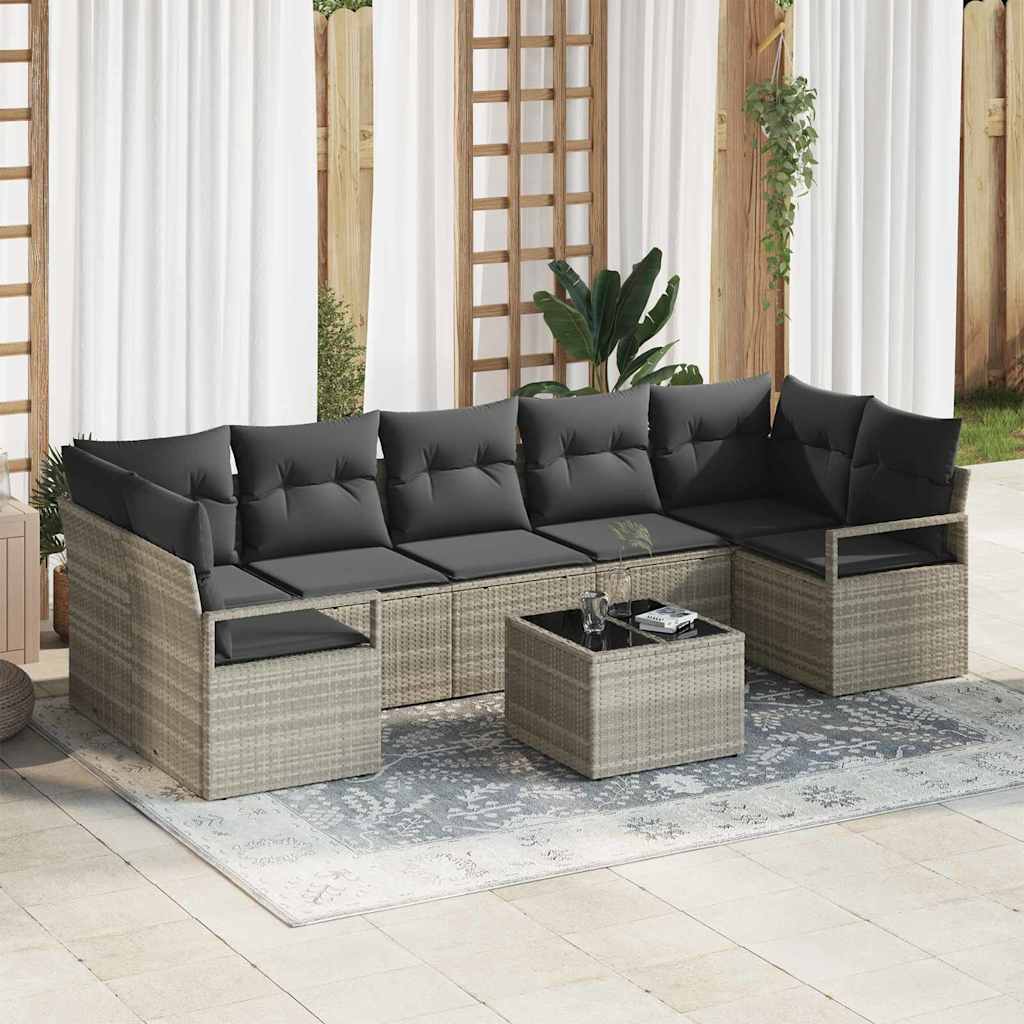 Conjunto de sofá de jardín 8 pcs Gris Claro Rattan de Poliéster