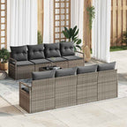 Conjunto de sofá de jardín con cojín 9 pcs Gris ratán sintético