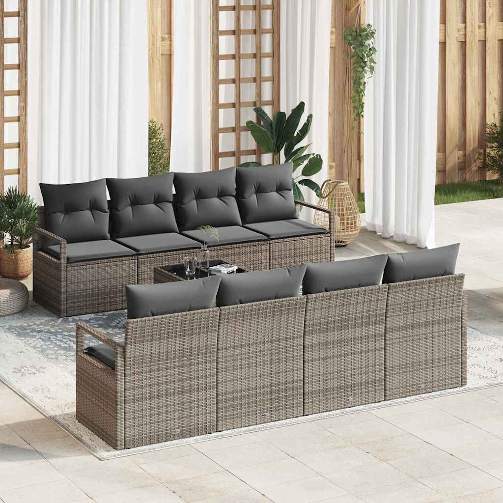 Conjunto de sofá de jardín con cojín 9 pcs Gris ratán sintético