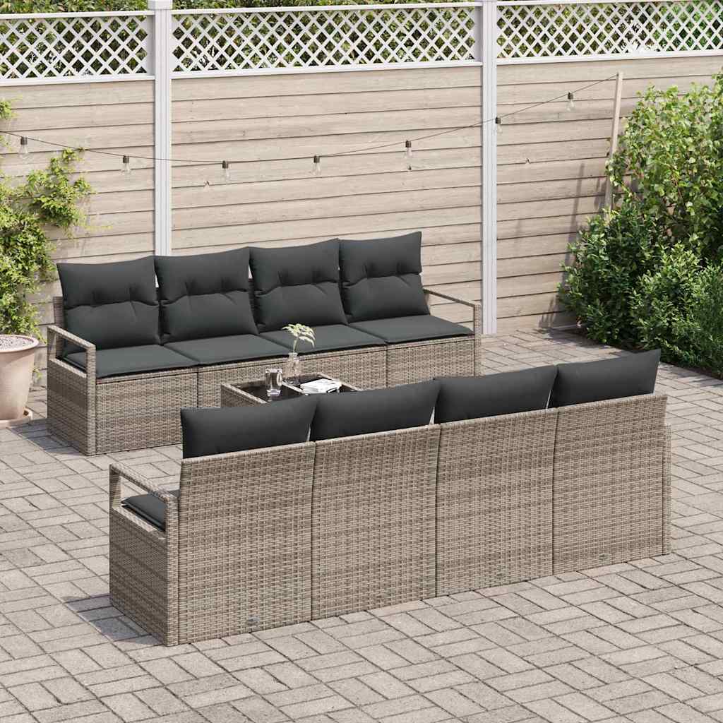 Conjunto de sofá de jardín con cojín 9 pcs Gris ratán sintético