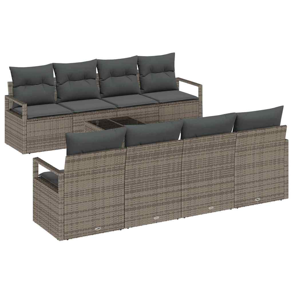 Conjunto de sofá de jardín con cojín 9 pcs Gris ratán sintético