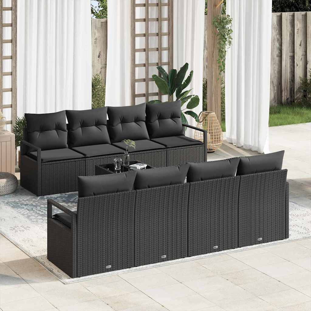 Conjunto de sofá de jardín 9 pcs Marrón Rattan de Poliéster