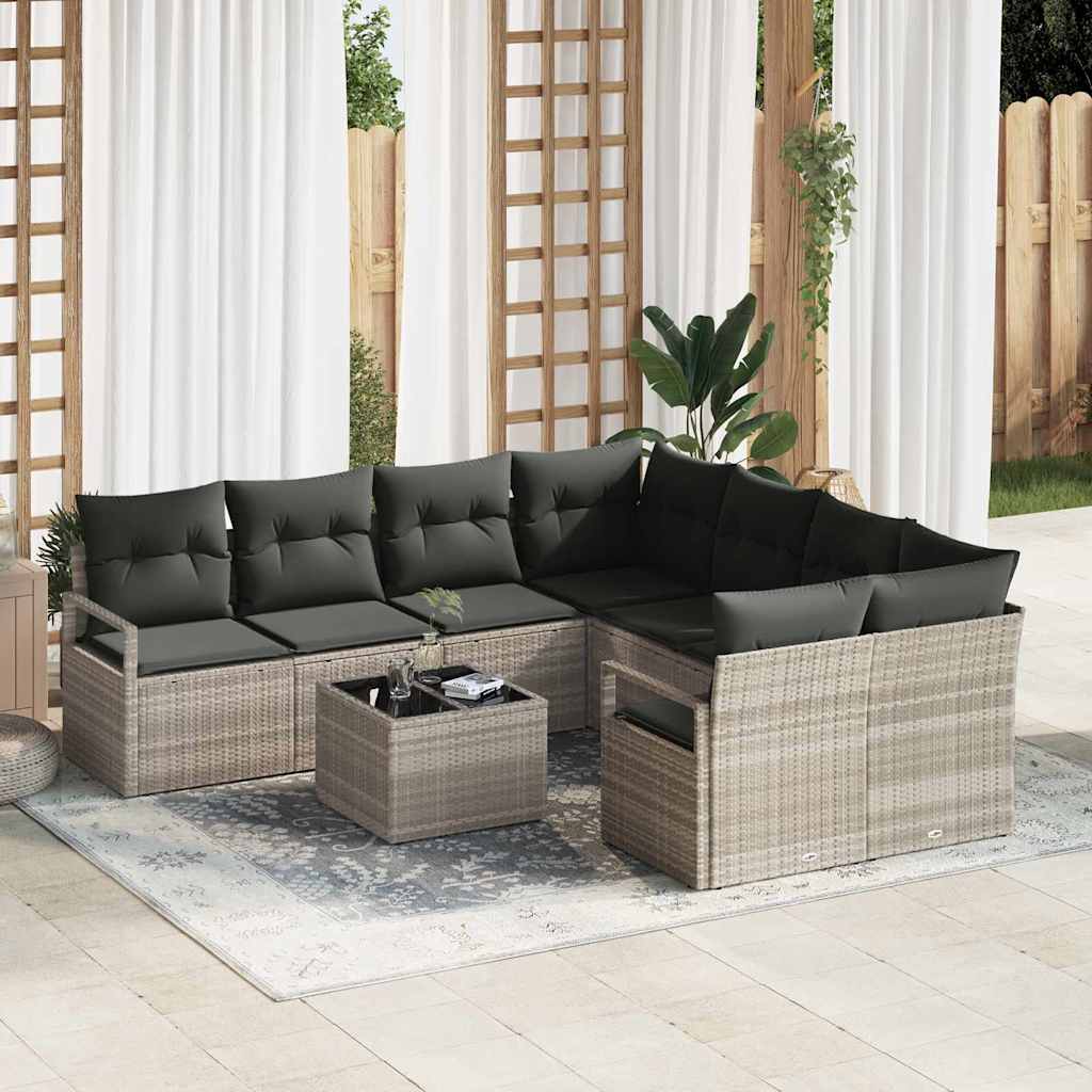 Juego de Sofá 9 pcs Gris Claro y Gris Oscuro ratán sintético