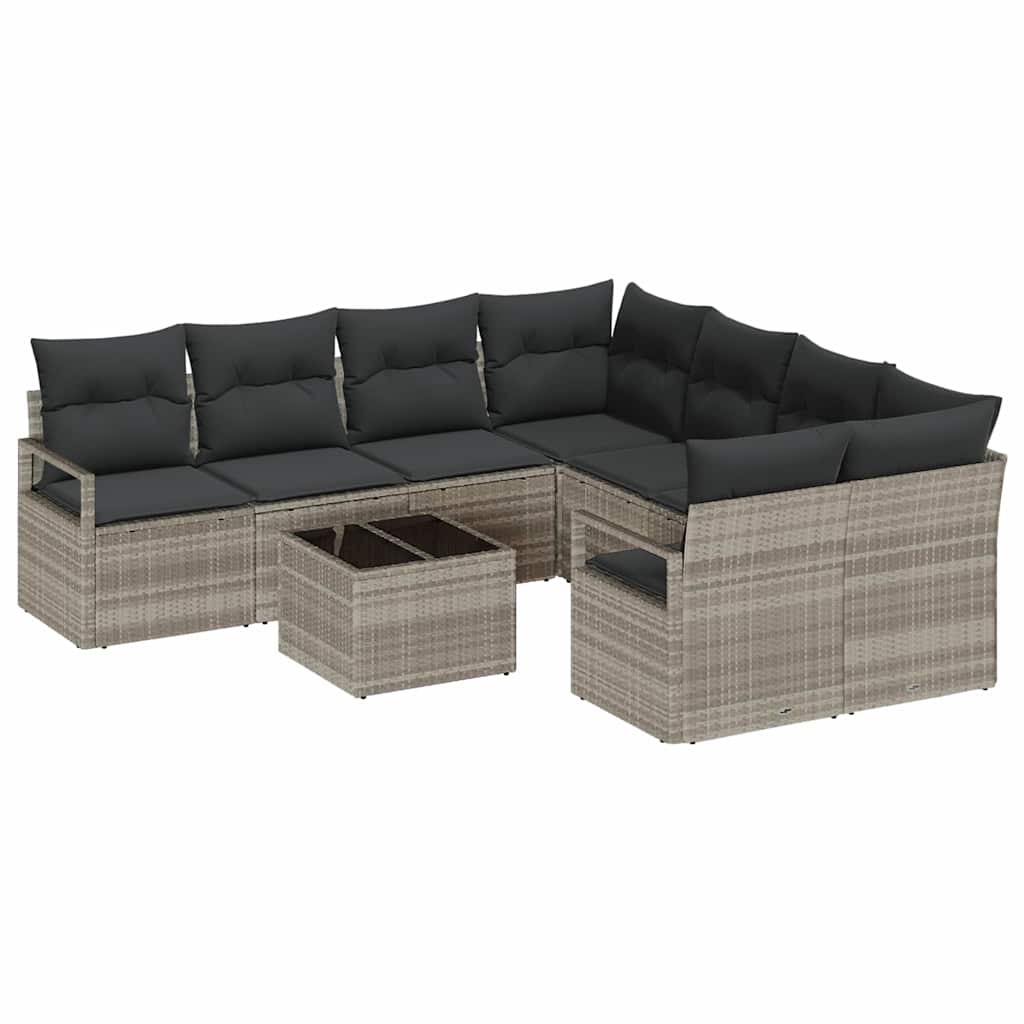 Juego de Sofá 9 pcs Gris Claro y Gris Oscuro ratán sintético