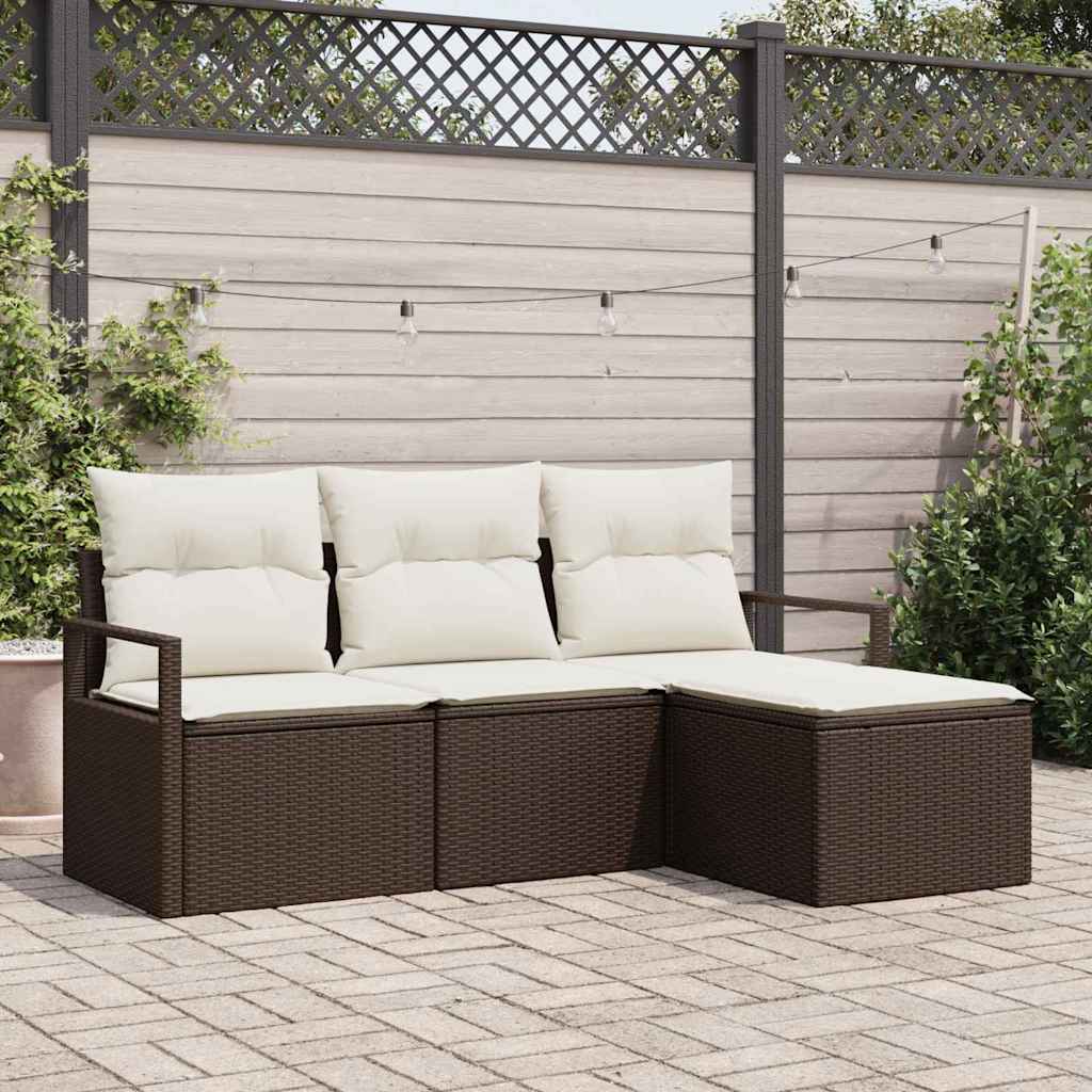 Juego de Sofá 4 pcs Beige y Gris Claro ratán sintético