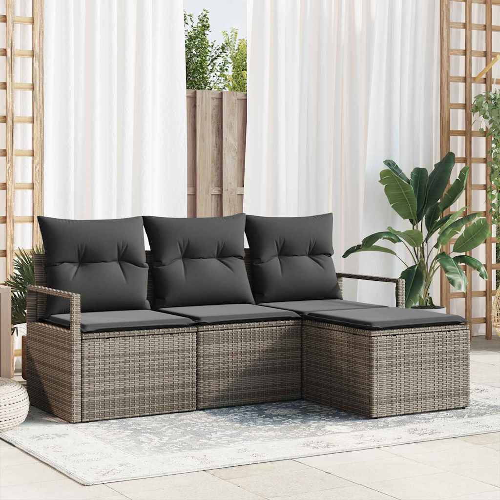 Juego de Sofá 4 pcs Beige y Gris Claro ratán sintético