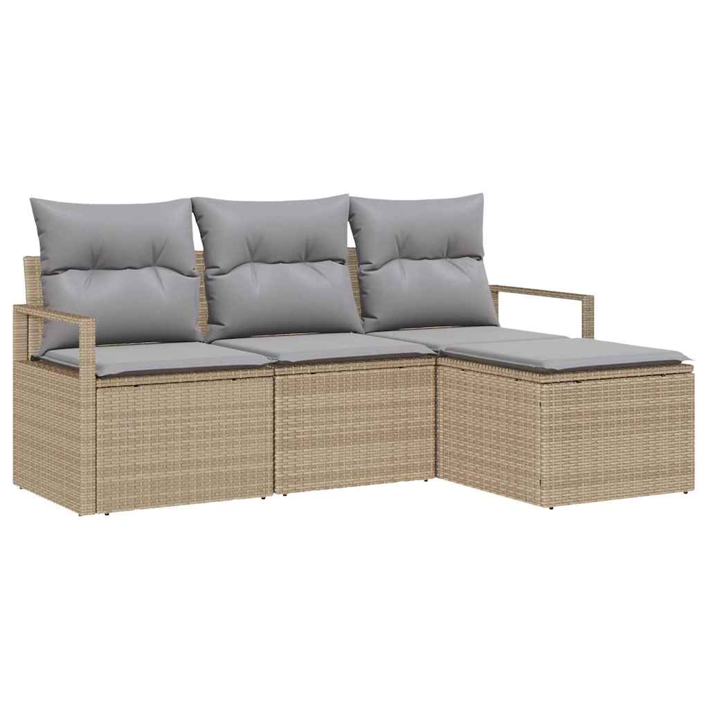 Juego de Sofá 4 pcs Beige y Gris Claro ratán sintético