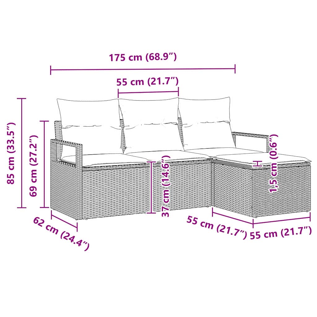Juego de Sofá 4 pcs Beige y Gris Claro ratán sintético