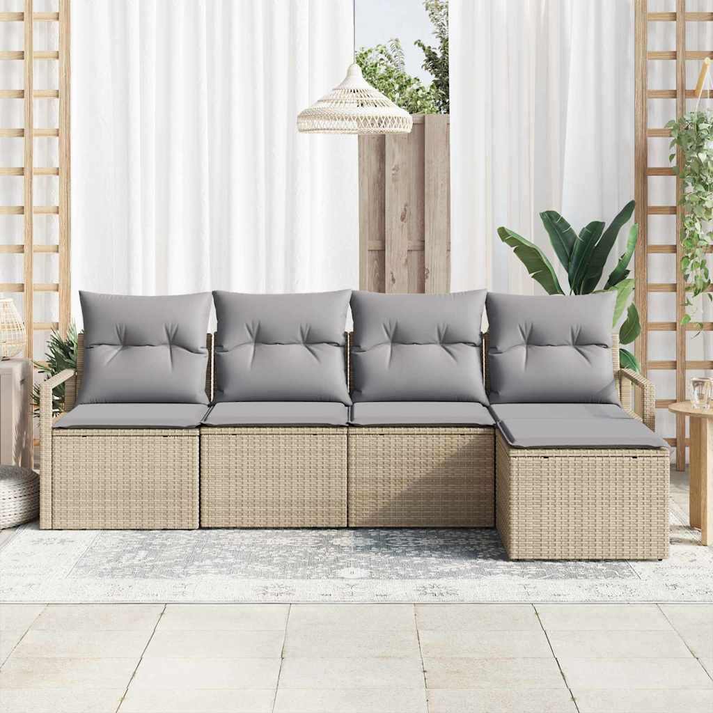 Juego de Sofá 5 pcs Beige y Gris Claro ratán sintético