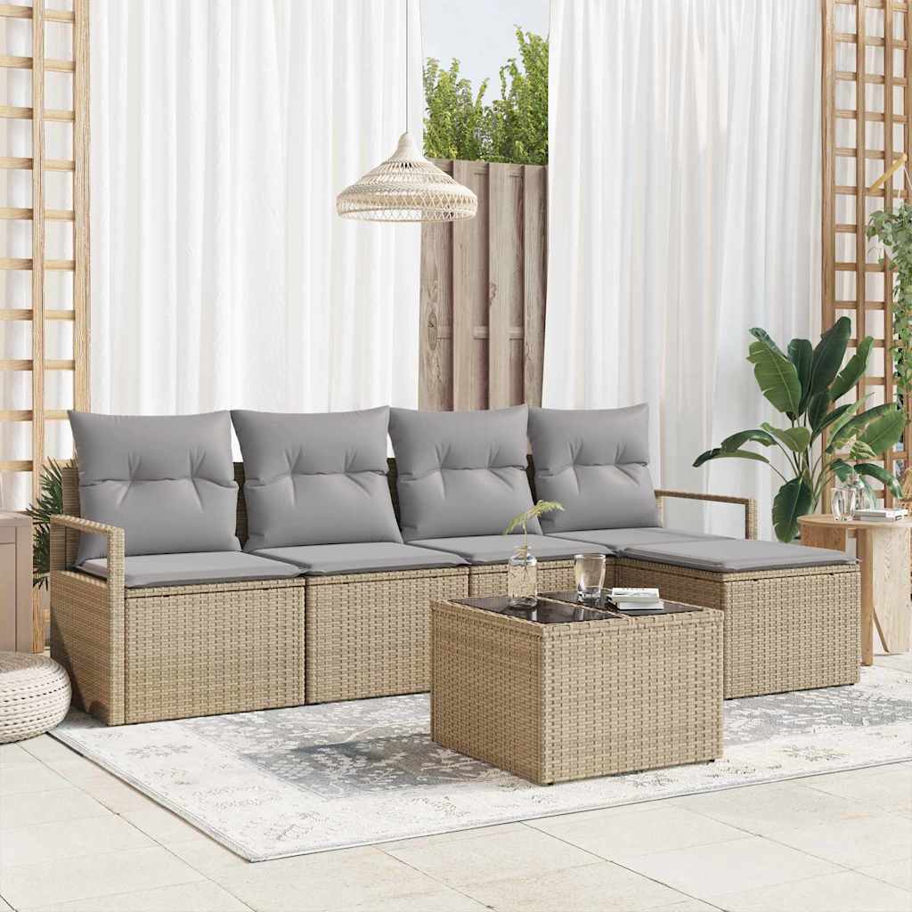 Juego de Sofá 5 pcs Beige y Gris Claro ratán sintético