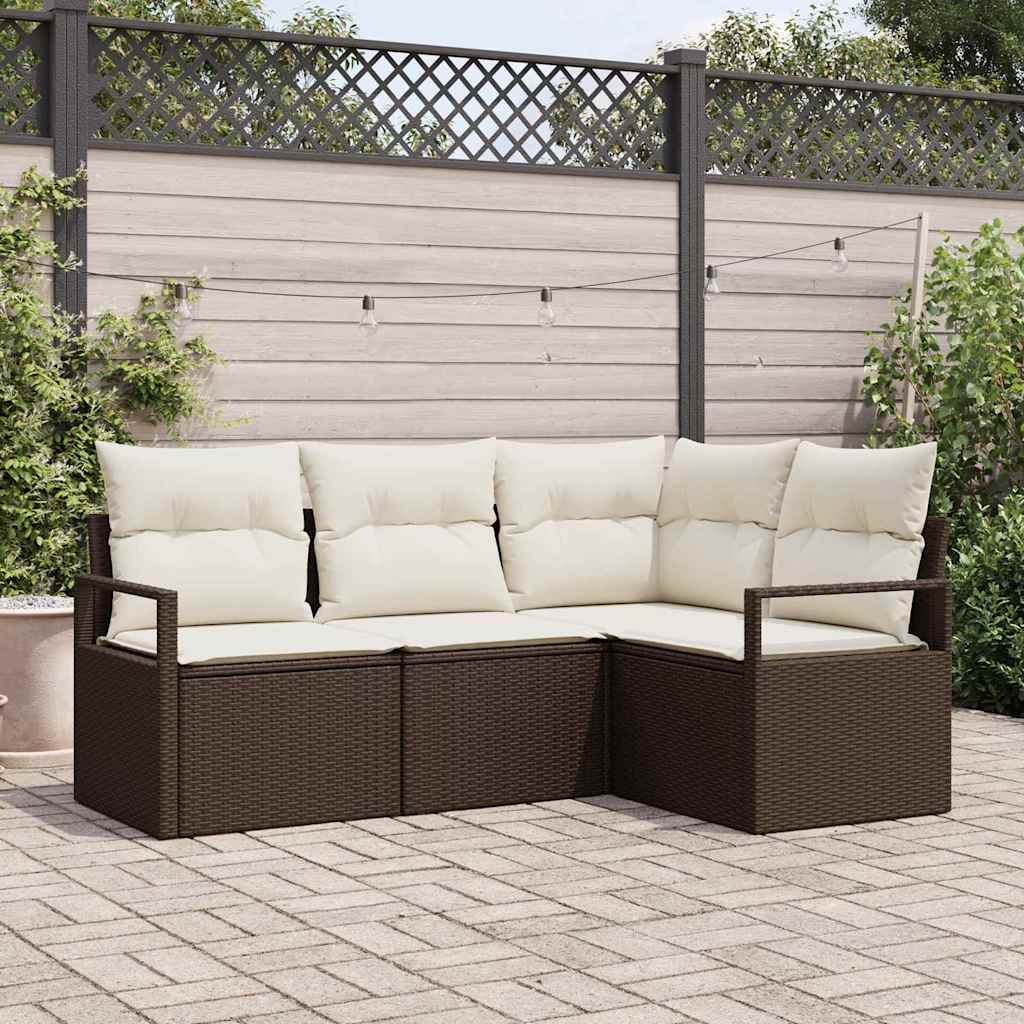 Juego de Sofá 4 pcs Beige y Gris Claro ratán sintético