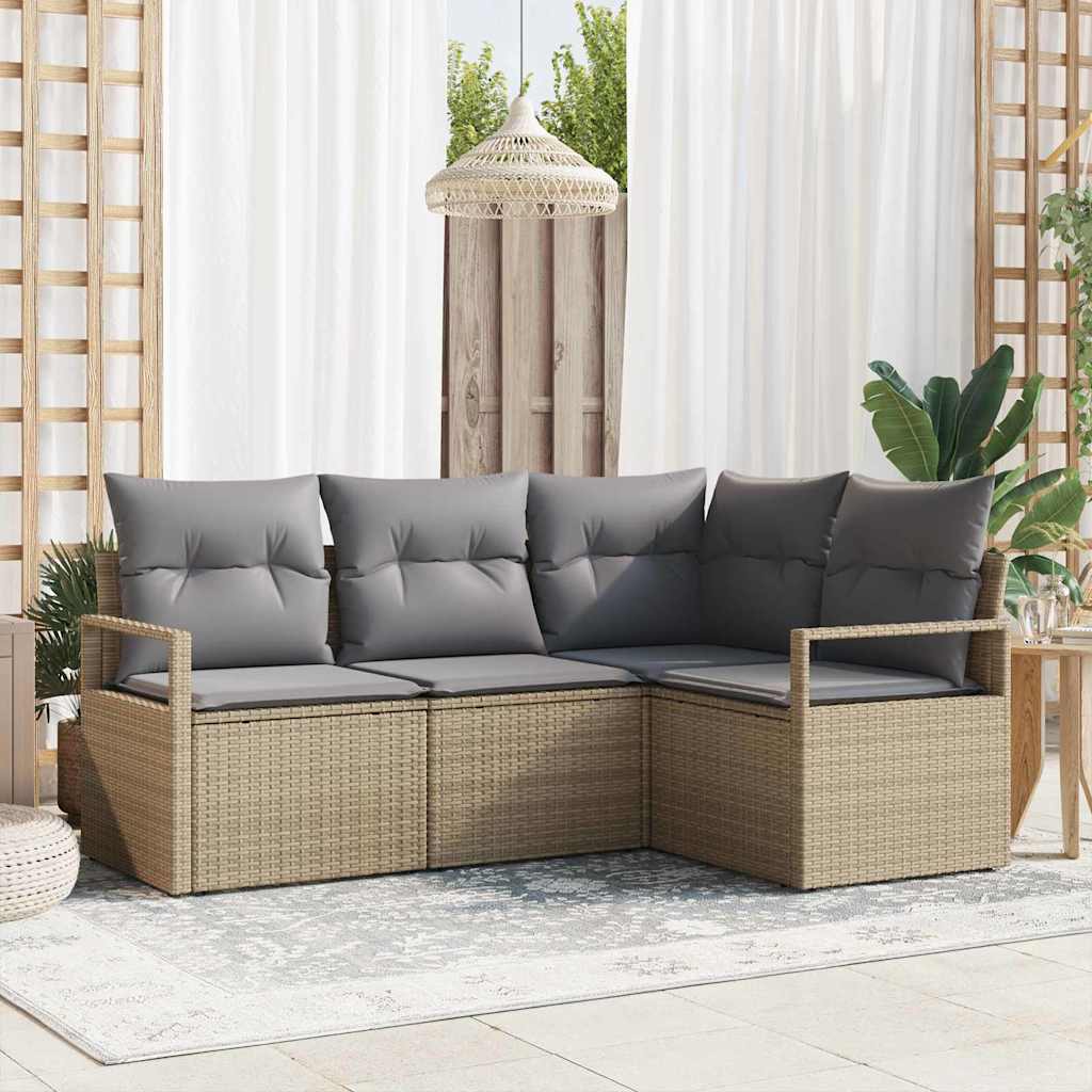 Juego de Sofá 4 pcs Beige y Gris Claro ratán sintético